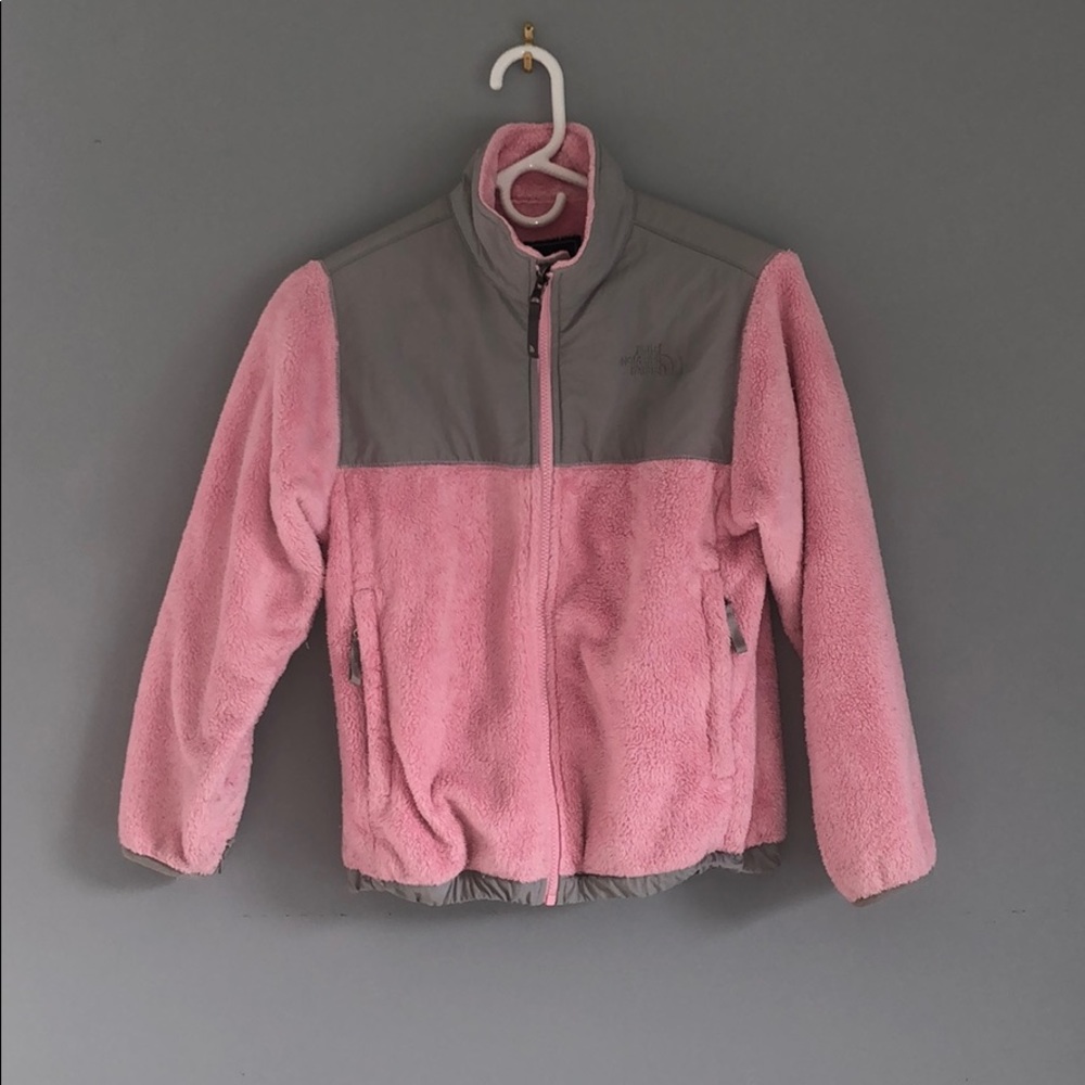 north face girls pink fleece fuzzy jacket M